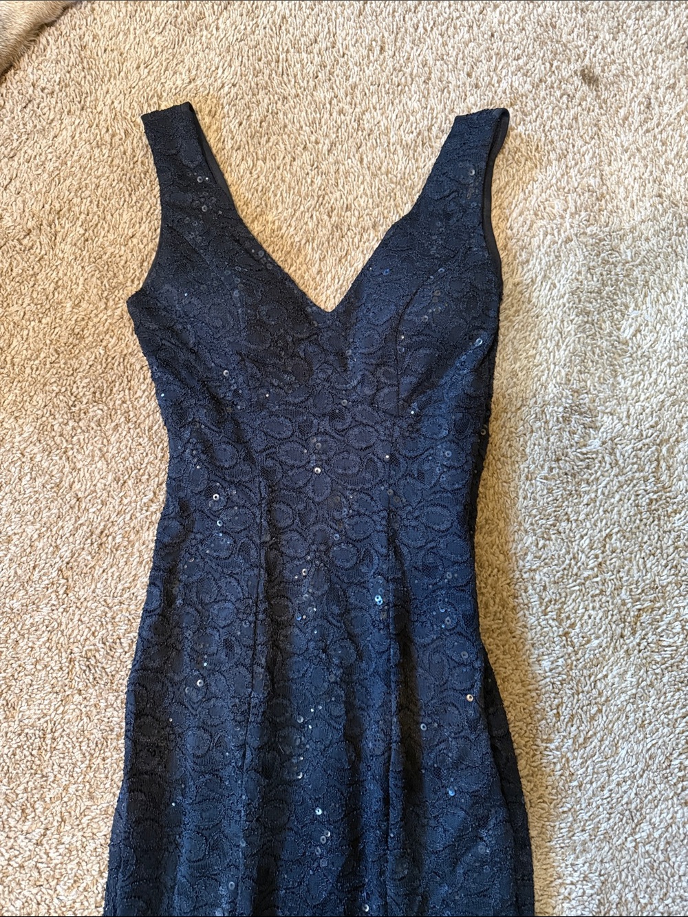 Fiesta Black Lace Sequin V-Neck Prom Dress